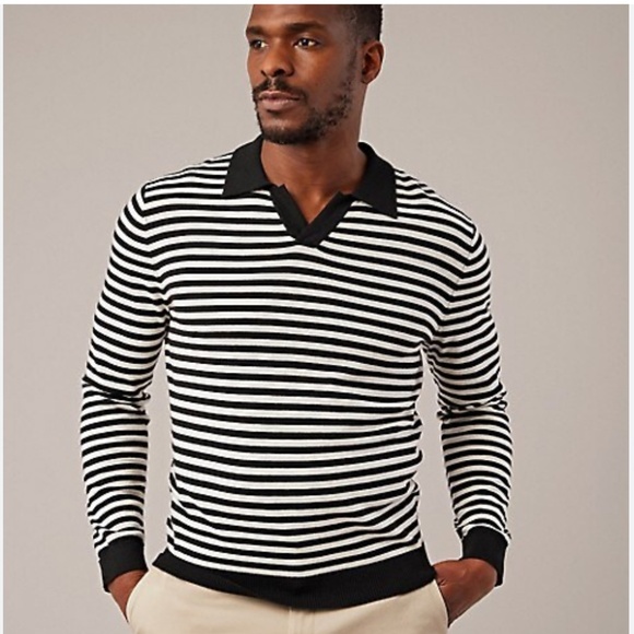 Hudson North Men’s knit Sweater PoloWool Cashmere blend Stripe Black Cream Sz XL - Picture 1 of 11
